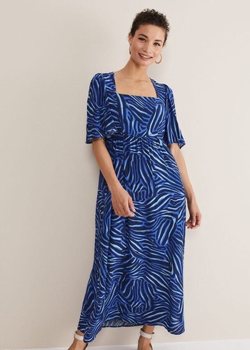 Phase Eight Ayesha Zebra Print Dress Blue Canada | PVXJQL-517